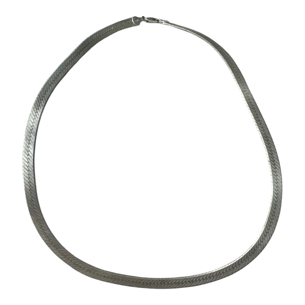 Vintage 925 Silver Herringbone Chain Necklace, 18", 5mm, Italy